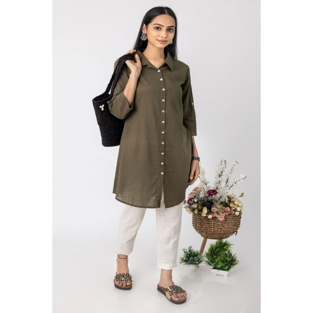 Generisches Damen-Kurti mit 3/4-Ärmeln aus Viskose und Rayon (Dunkelgrün)