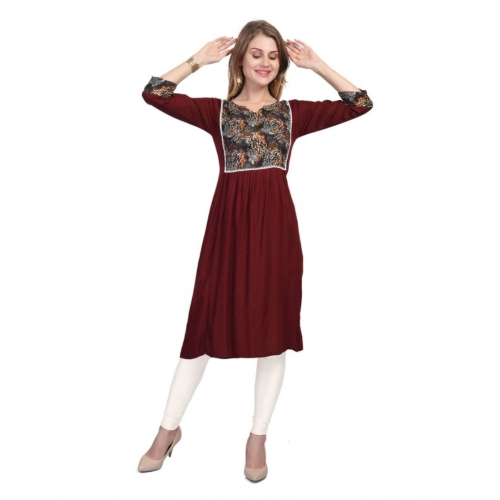 Generisches Damen-Kurti mit 3/4-Ärmeln, bedruckt, aus Viskose und Rayon (braun)