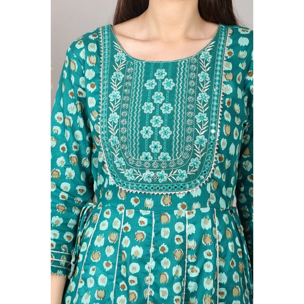 Generic Women's Casual 3/4 Sleeve Cotton Blend Printed Kurti (Light Blue)