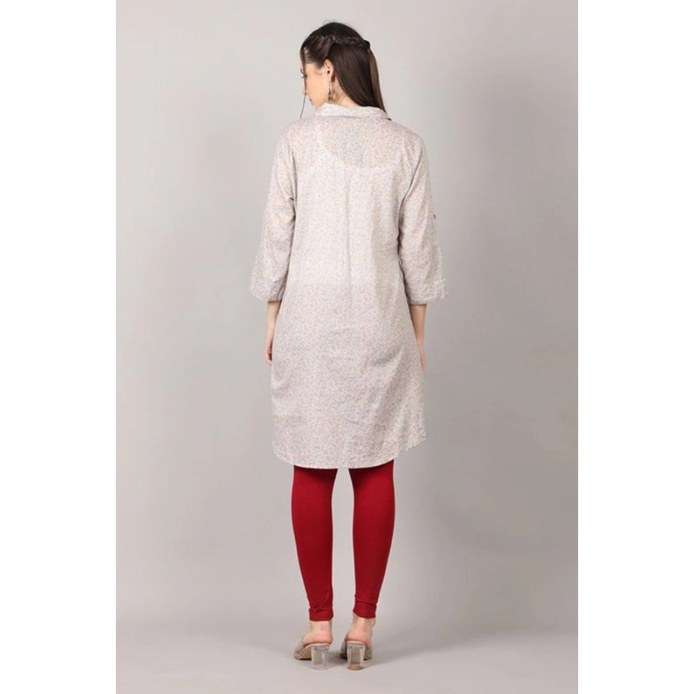 Generisches Damen-Kurti mit 3/4-Ärmeln und Aufdruck aus Baumwollmischung (Grau)