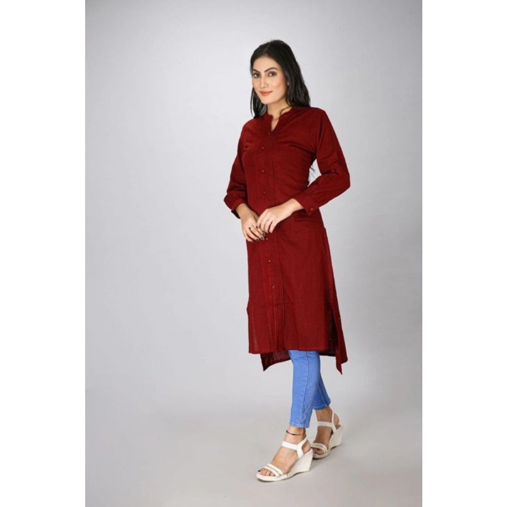 Generisches, lässiges, langärmliges Kurti aus Viskose und Rayon mit Aufdruck für Damen (Kastanienbraun)