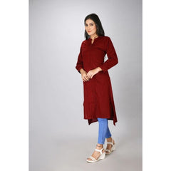 Generisches, lässiges, langärmliges Kurti aus Viskose und Rayon mit Aufdruck für Damen (Kastanienbraun)