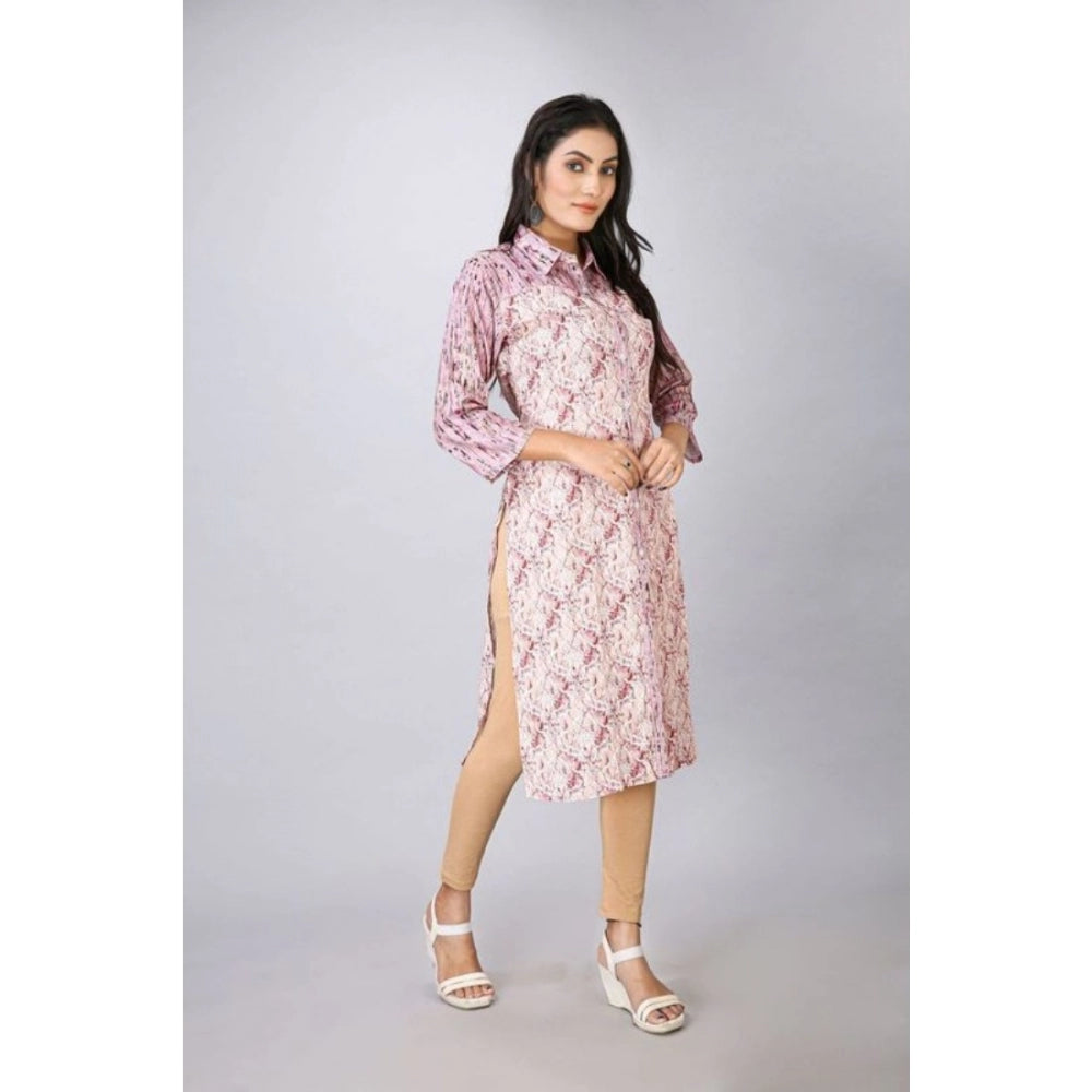 Generic Women's Casual 3/4 Sleeve Viscose Rayon Printed Kurti (Pink)