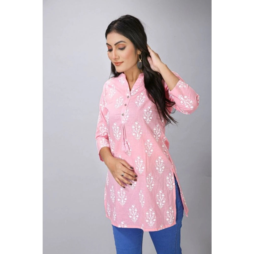 Generic Women's Casual 3/4 Sleeve Cotton Blend Printed Kurti (Pink)