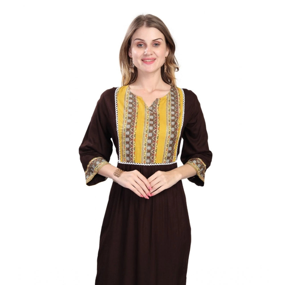 Generisches Damen-Kurti mit 3/4-Ärmeln, bedruckt, aus Viskose und Rayon (braun)