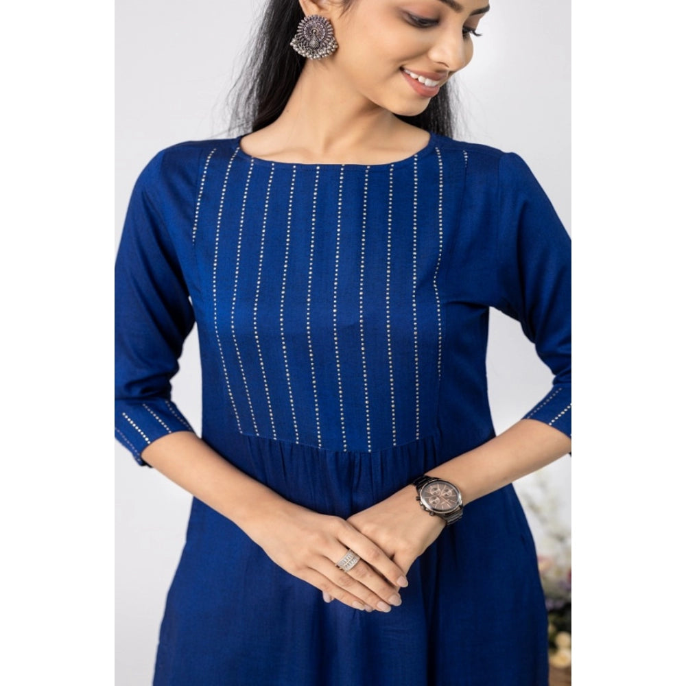 Generisches Damen-Kurti mit 3/4-Ärmeln, bedruckt, aus Tussar-Seide (blau)