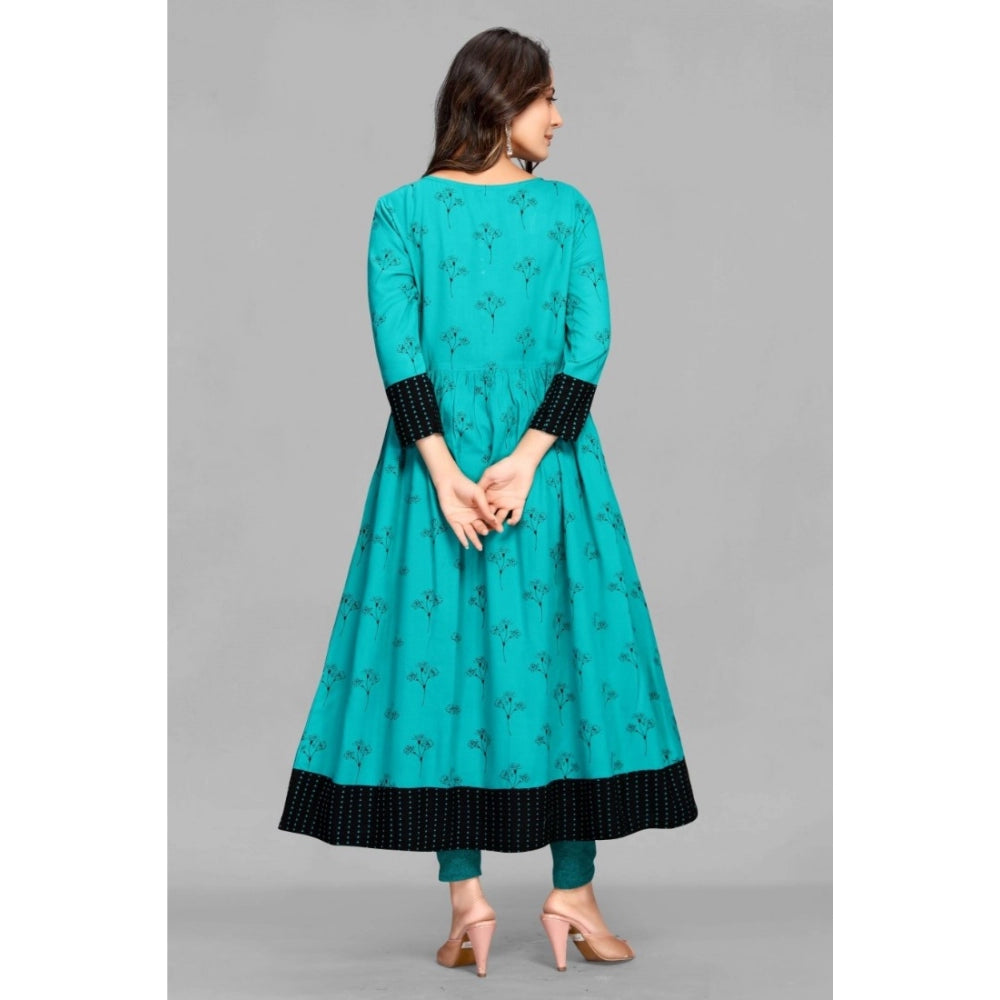 Generic Women's Casual 3/4 Sleeve Viscose Rayon Printed Kurti (Dark Green)