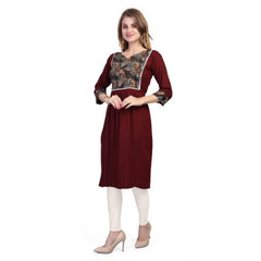 Generisches Damen-Kurti mit 3/4-Ärmeln, bedruckt, aus Viskose und Rayon (braun)