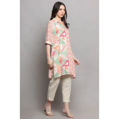 Generic Women's Casual 3/4 Sleeve Viscose Rayon Printed Kurti (Pink)