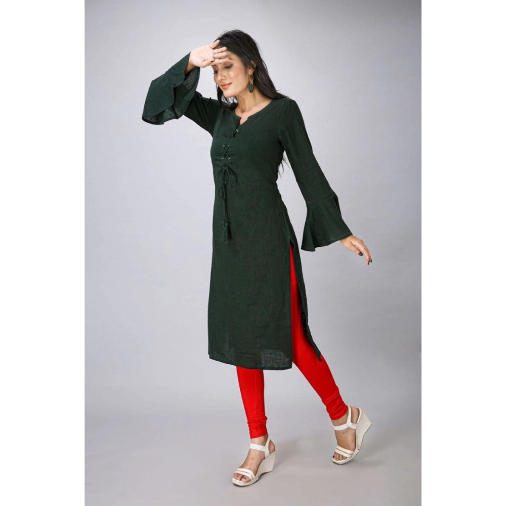 Generic Women's Casual Full Sleeve Viscose Rayon Printed Kurti (Dark Green)