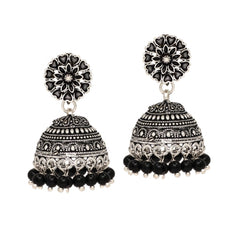 Generic Women's Oxidised Silver Plated Black Color Earrings Jewellery