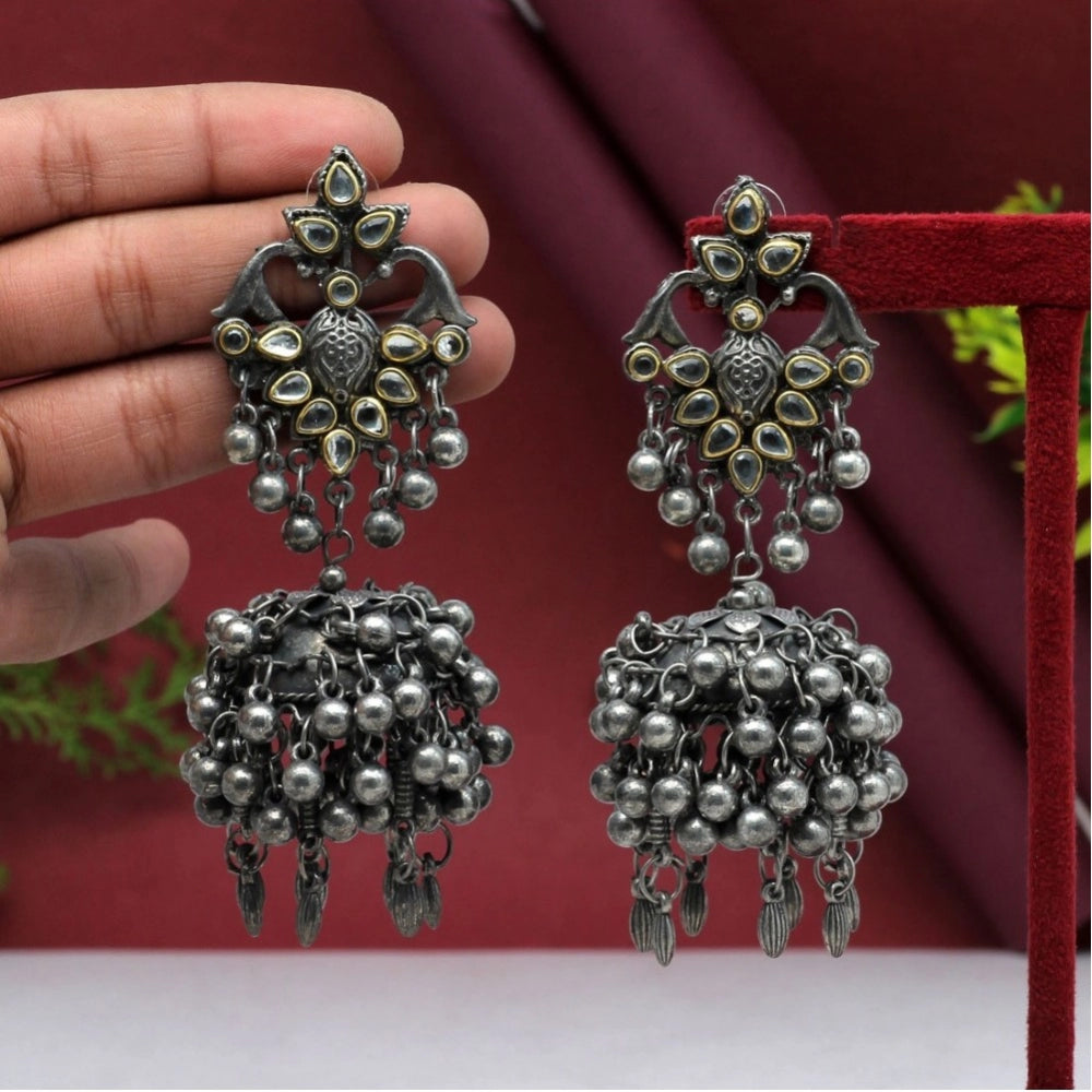 Generic Women's Silver Color Oxidised Earrings