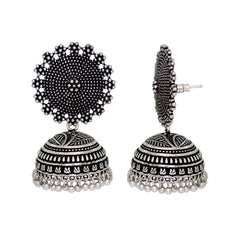 Generic Women's Oxidised Silver Plated Handmade Jhumka Brass Earrings