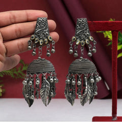 Generic Women's Silver Color Oxidised Big Jhumka Earrings