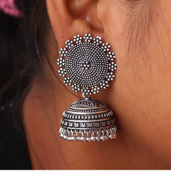 Generic Women's Oxidised Silver Plated Handmade Jhumka Brass Earrings