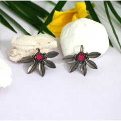 Generic Women's Pink Color Glass Stone Oxidised Earrings