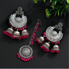 Generic Women's Rani Color Oxidised Earrings Tikka Set