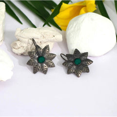 Generic Women's Green Color Glass Stone Oxidised Earrings