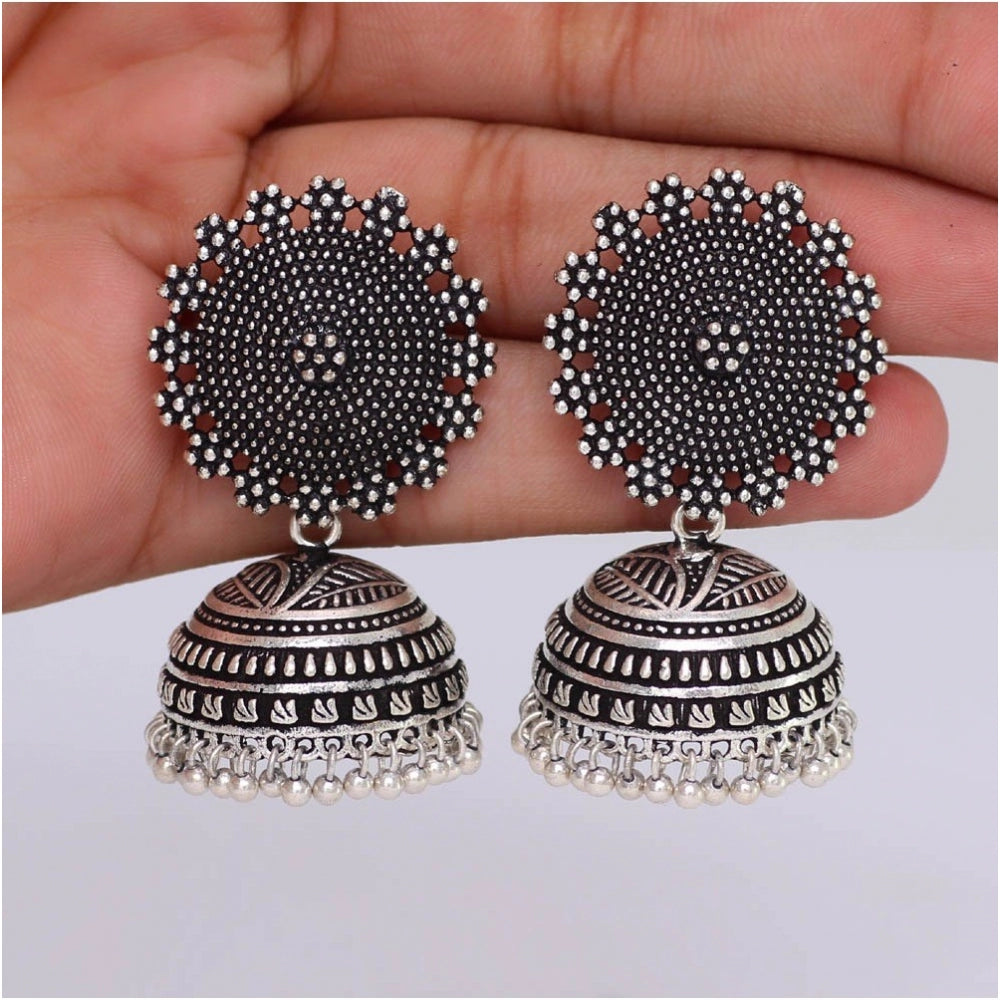 Generic Women's Oxidised Silver Plated Handmade Jhumka Brass Earrings