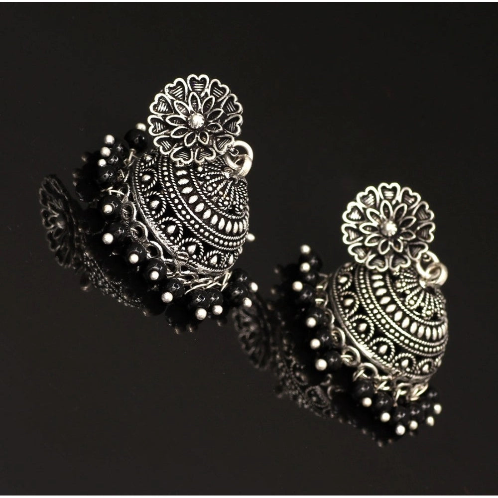 Generic Women's Oxidised Silver Plated Black Color Earrings Jewellery