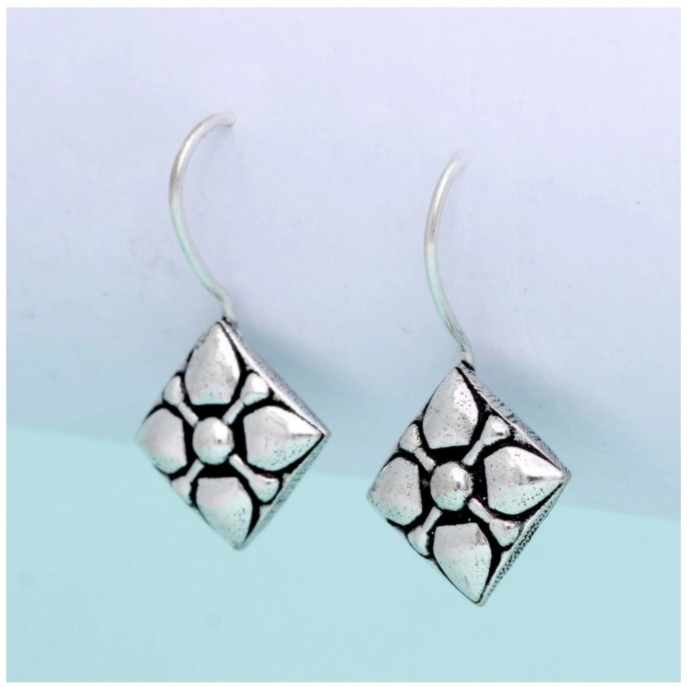 Generic Women's Square Shape Oxidised Silver Plated Stud Brass Earrings