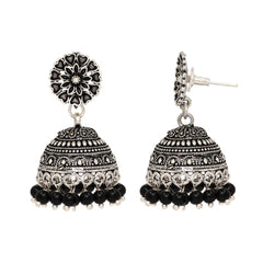 Generic Women's Oxidised Silver Plated Black Color Earrings Jewellery