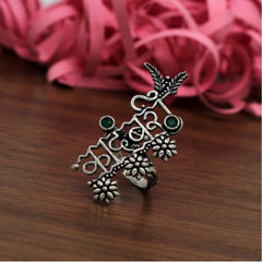 Generic Women's Green Color Oxidised Adjustable Ring