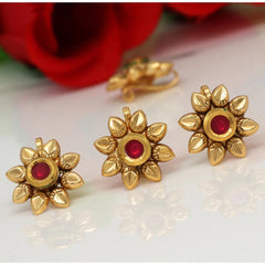 Generic Women's Rani Color Kundan Nose Pin Combo Of 4 Pieces