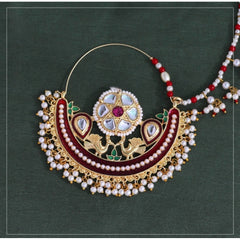 Generic Women's Maroon Color Kundan &amp; Beads Nose Nath