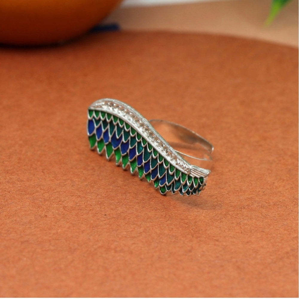 Generic Women's Green Color Meenakari Work Oxidised Adjustable Ring