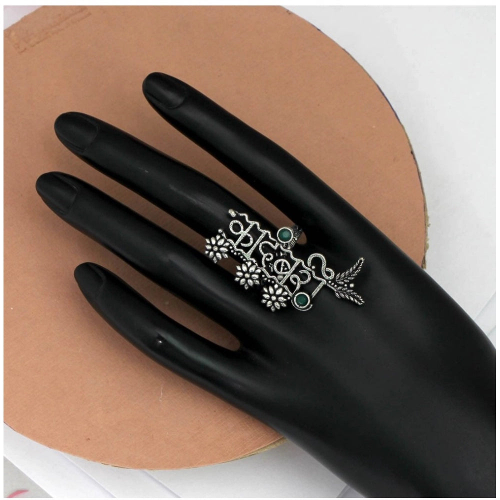 Generic Women's Green Color Oxidised Adjustable Ring