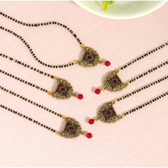 Generic Women's Maroon &amp; Green Color 5 Piece Of Mangalsutra Combo