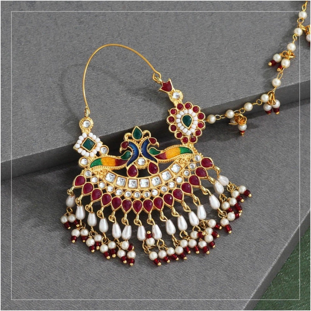 Generic Women's Multi Color Kundan &amp; Beads Meenakari Nose Nath