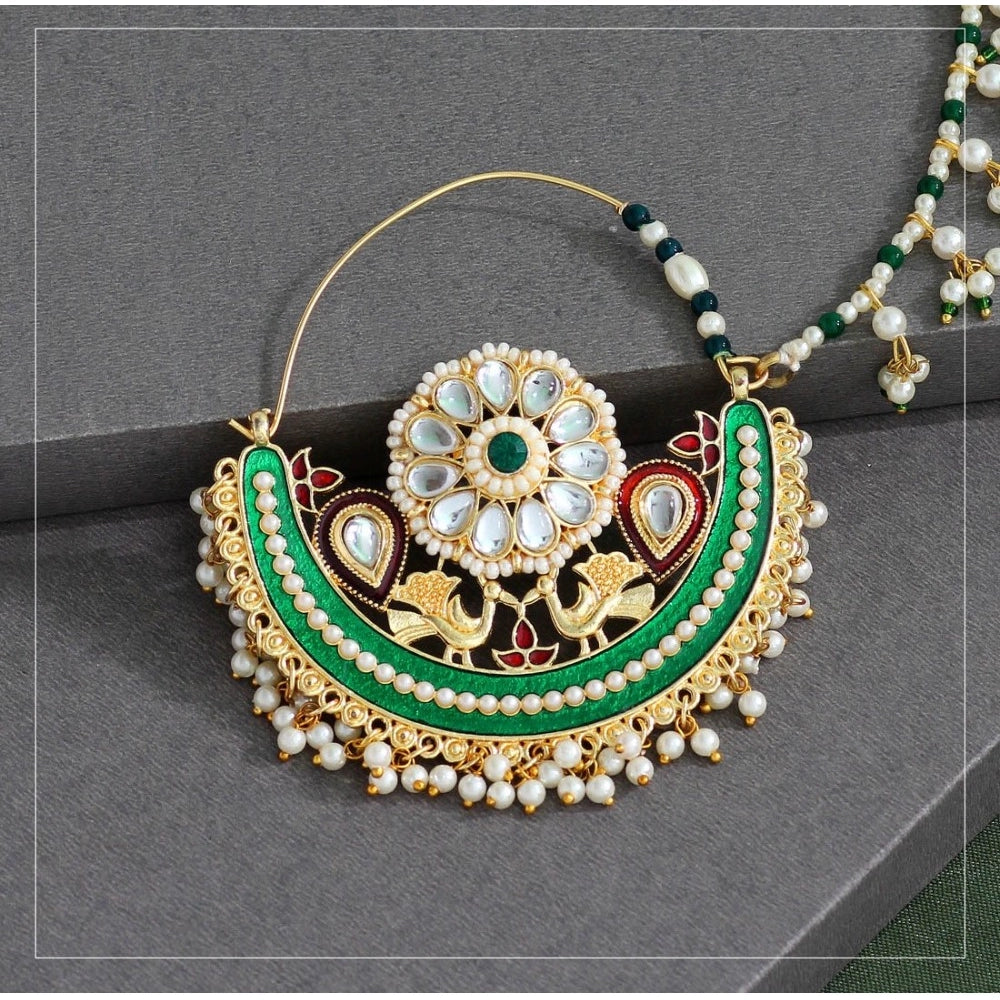 Generic Women's Green Color Kundan &amp; Beads Nose Nath