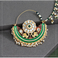 Generic Women's Green Color Kundan &amp; Beads Nose Nath