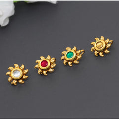 Generic Women's Multi Color Kundan Nose Pin Combo Of 4 Pieces