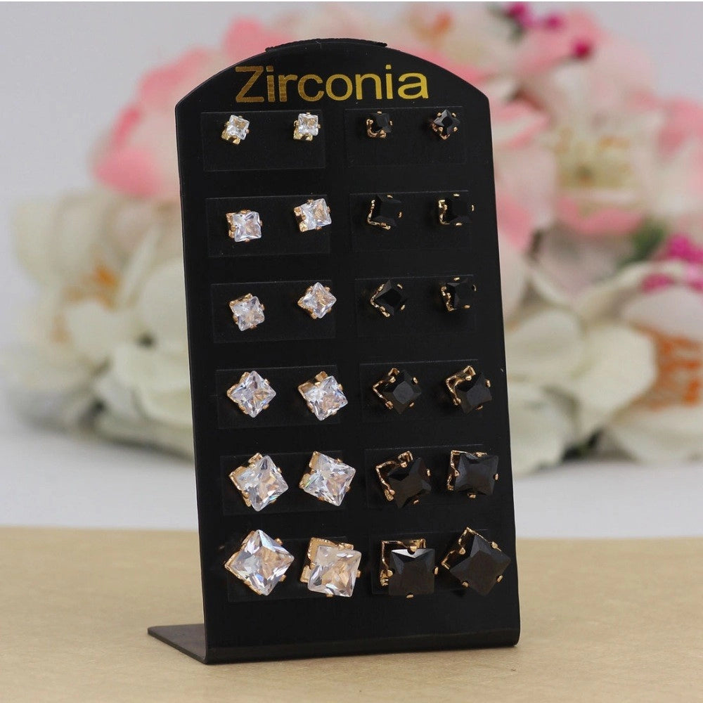 Generic Women's White &amp; Black Color Stud Earrings Combo Of 12 Pairs