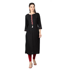 Generisches Damen-Kurti mit 3/4-Ärmeln, bedruckt, aus Viskose und Rayon (schwarz)