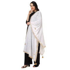 Generic Women's Velvet Gotta Patti Dupatta (White, Length: 2.25 to 2.50 Mtr)