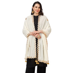 Generic Women's Velvet Gotta Patti Dupatta (Off White, Length: 2.25 to 2.50 Mtr)