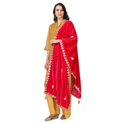 Generic Women's Velvet Gotta Patti Dupatta (Pink, Length: 2.25 to 2.50 Mtr)