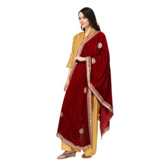 Generic Women's Velvet Gotta Patti Dupatta (Maroon, Length: 2.25 to 2.50 Mtr)