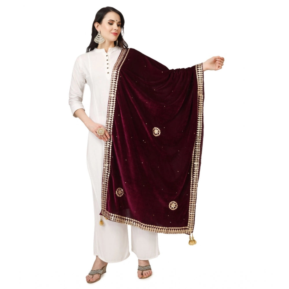 Generic Women's Velvet Gotta Patti Dupatta (Purple, Length: 2.25 to 2.50 Mtr)