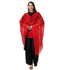 Generischer bestickter Dupatta aus Baumwolle für Damen (Rot, Länge: 2,25 bis 2,50 m)