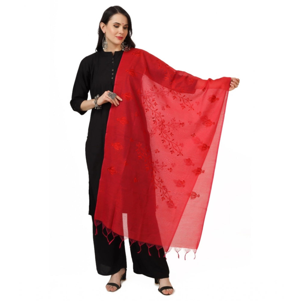 Generischer bestickter Dupatta aus Baumwolle für Damen (Rot, Länge: 2,25 bis 2,50 m)