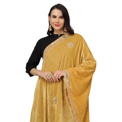 Generic Women's Velvet Gotta Patti Dupatta (Yellow, Length: 2.25 to 2.50 Mtr)