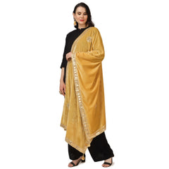 Generic Women's Velvet Gotta Patti Dupatta (Yellow, Length: 2.25 to 2.50 Mtr)