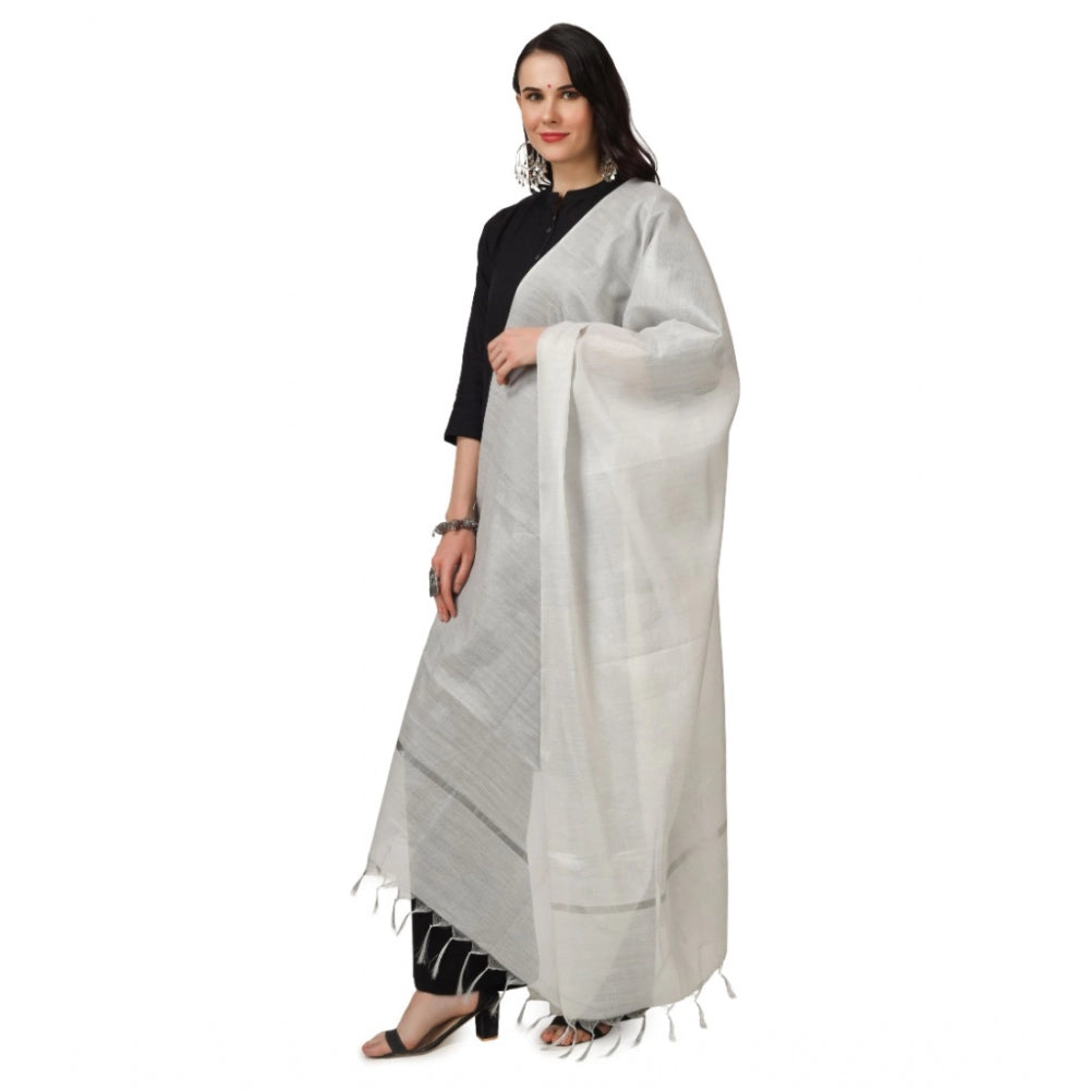 Generic Women's Chanderi Solid Dupatta (White, Length: 2.25 to 2.50 Mtr)