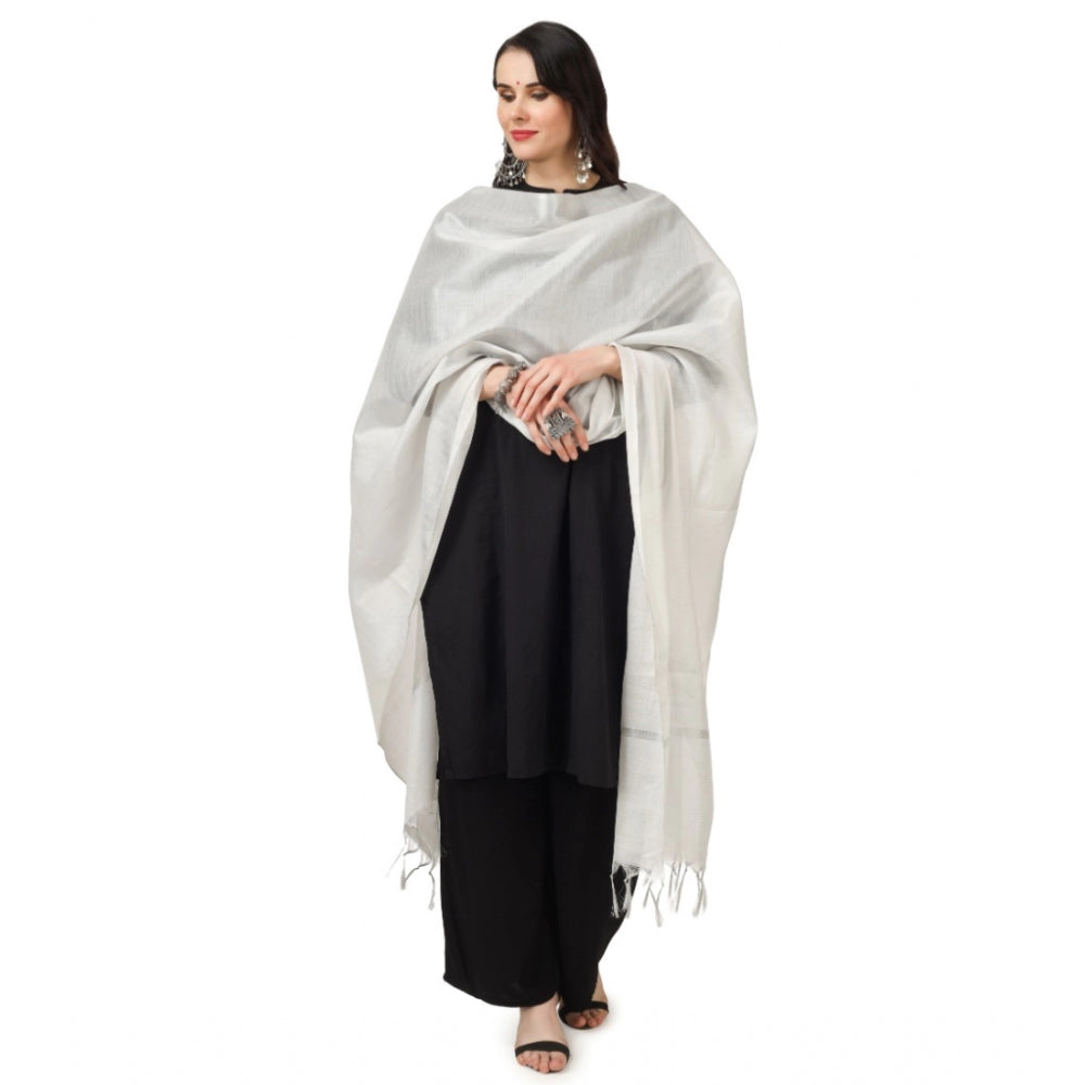 Generic Women's Chanderi Solid Dupatta (White, Length: 2.25 to 2.50 Mtr)