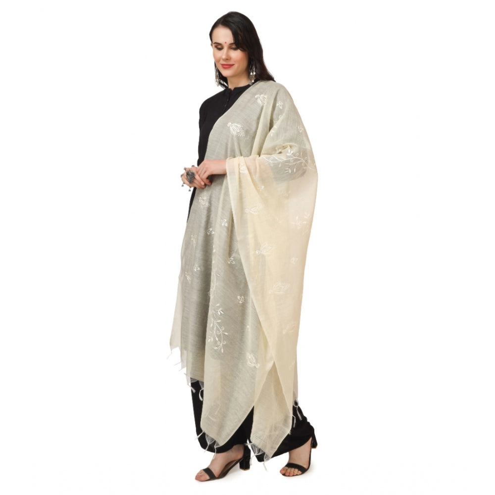 Generic Women's Cotton Embroidered Dupatta (Off-White, Length: 2.25 to 2.50 Mtr)